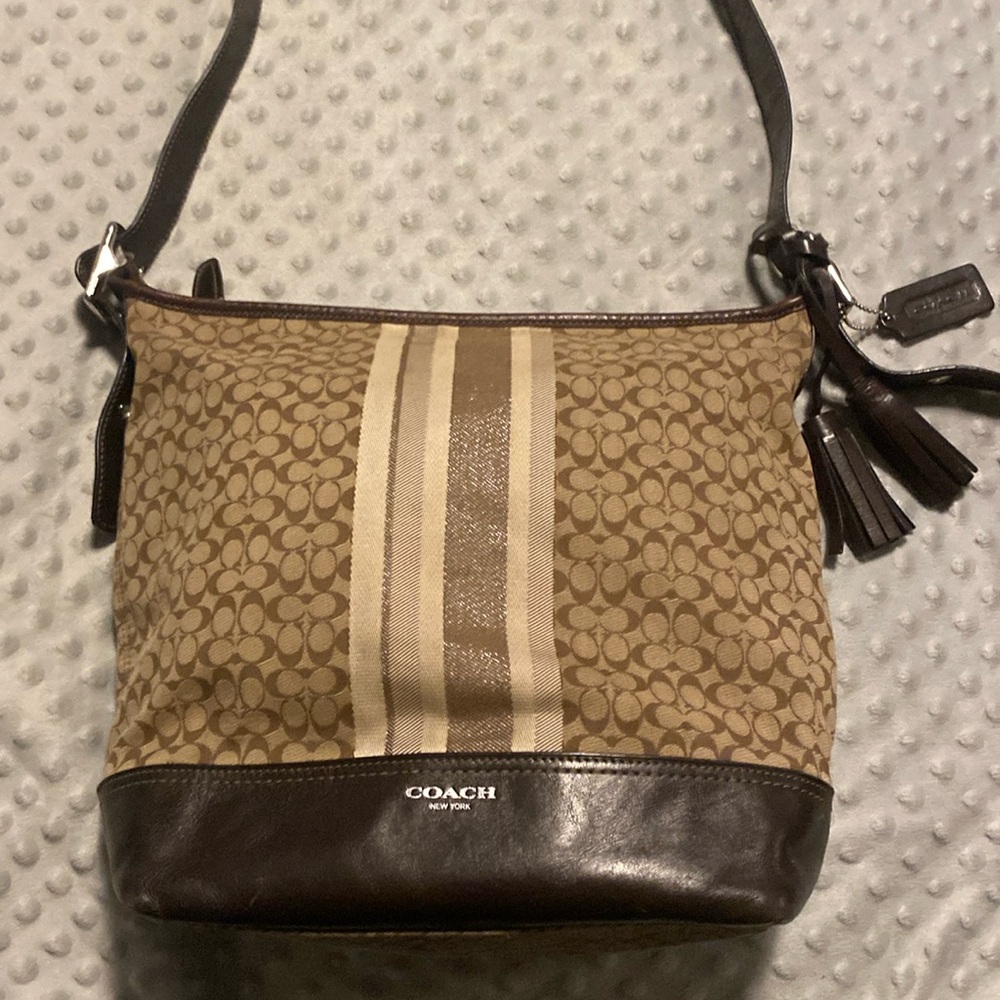 Coach Tan/Brown Signature Stripe Crossbody Bag